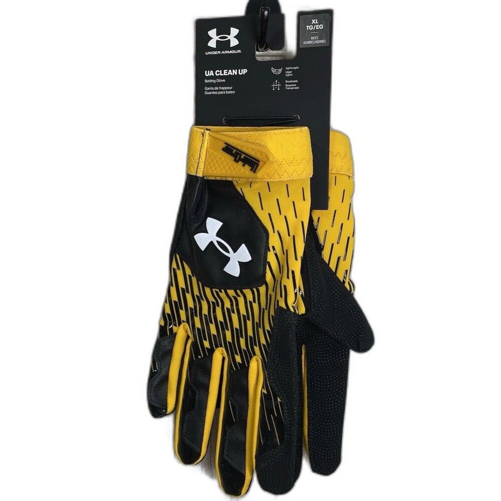 Under Armour UA Clean Up Batting Gloves Mens Size XL Black Yellow Gold Baseball